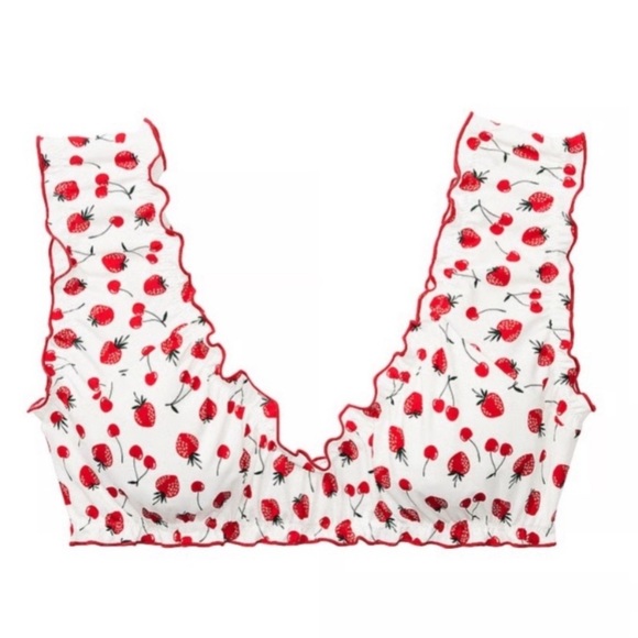 New! Frankie’s Bikinis x Pink Hudson Strawberry Print Ruffled Top 3736 - Picture 1 of 9